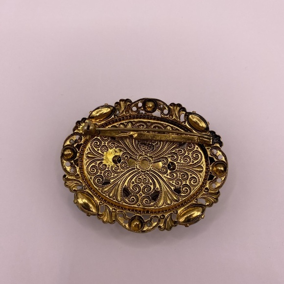 Western Germany Signed Blue Rhinestone Pearl Enamel Brooch Vintage - Picture 3 of 6